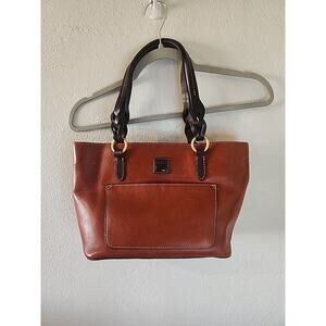 Dooney & Bourke Brown Leather Shoulder Tote with Dark Brown Handles